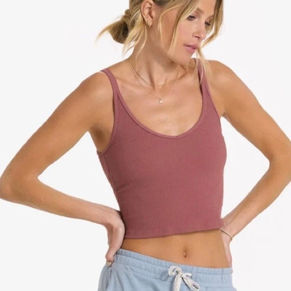 Vuori Ribbed Crop Tank Women's XS Marsala Rust Brown Athletic Workout Top Yoga - Picture 7 of 8
